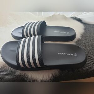 Black and White Slide Sandals